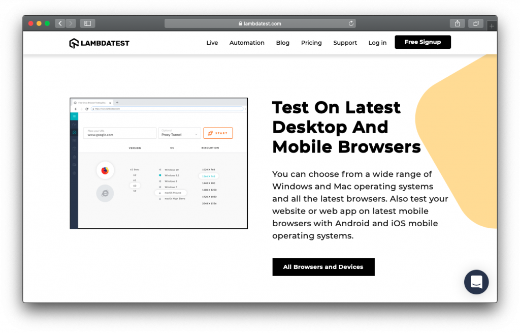 LambdaTest desktop mobile browsers