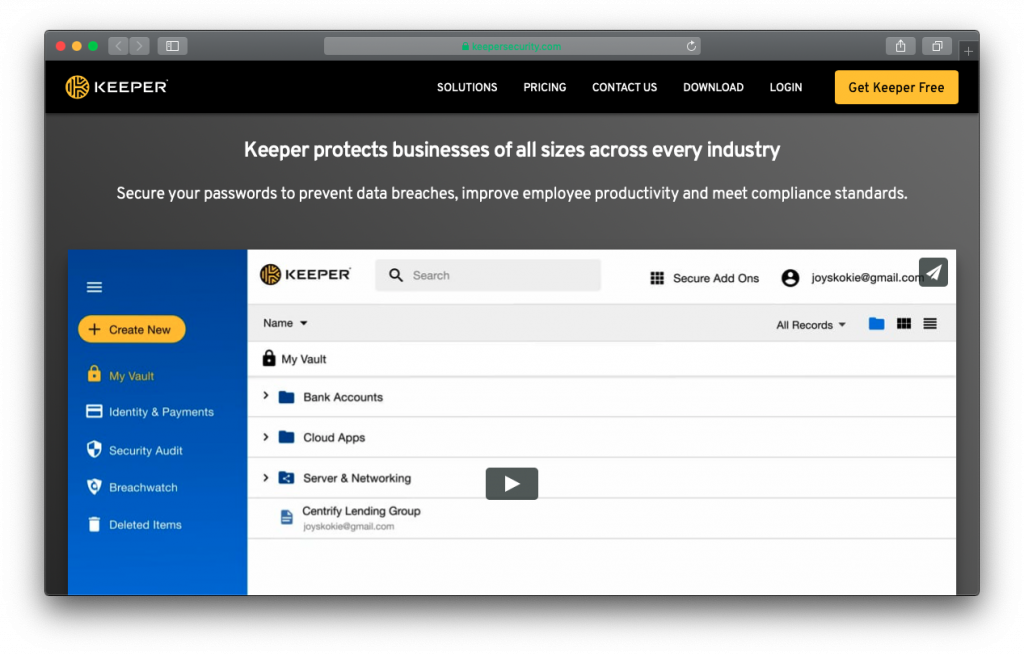 keeper business password security