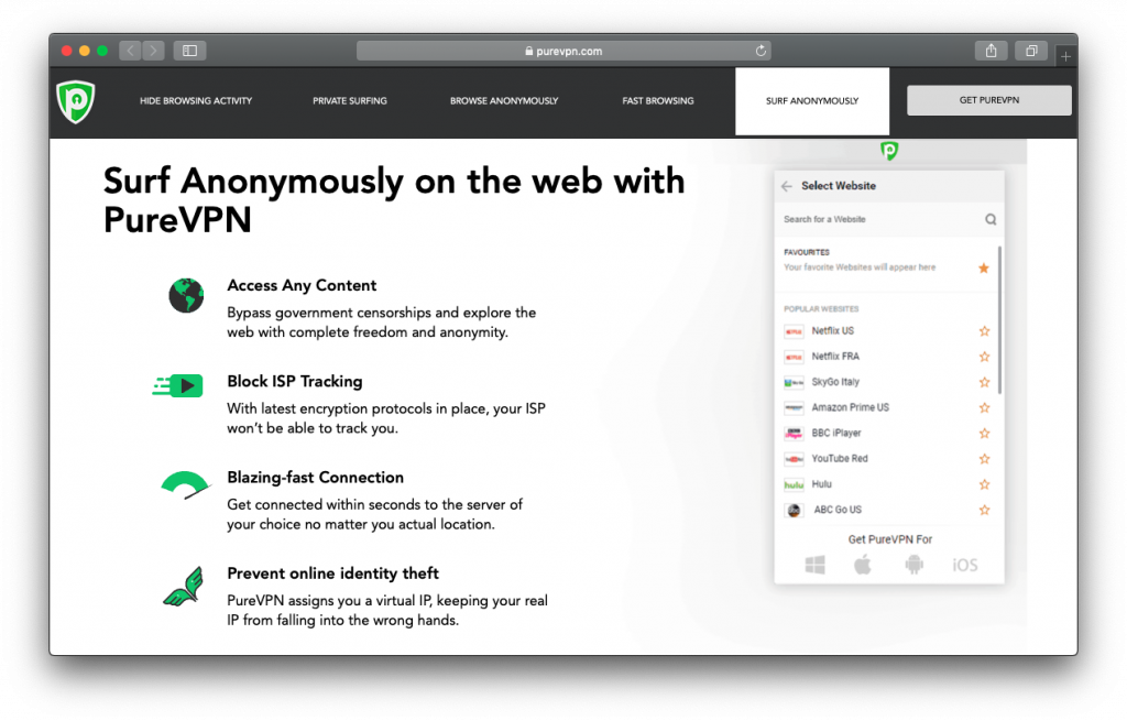 PureVPN anonymous website vpn