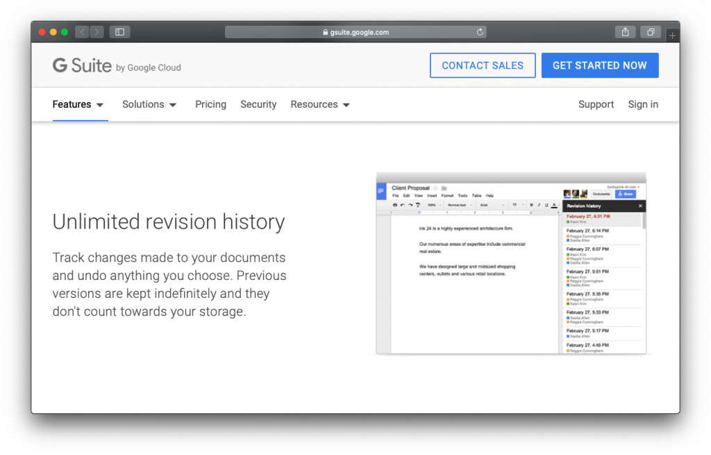 Google Docs revision history