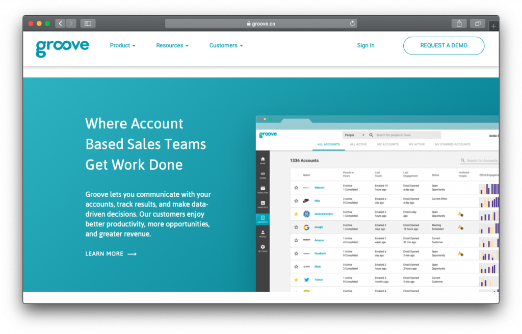 Groove accounts sales teams