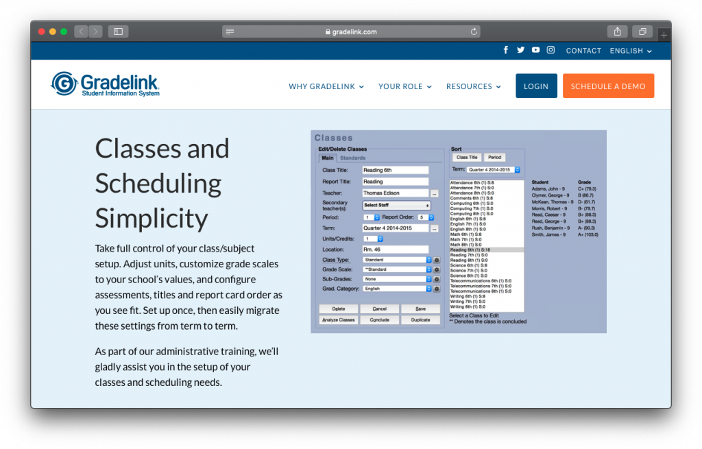 Gradelink classes scheduling