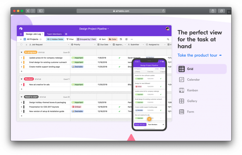 Airtable task grid