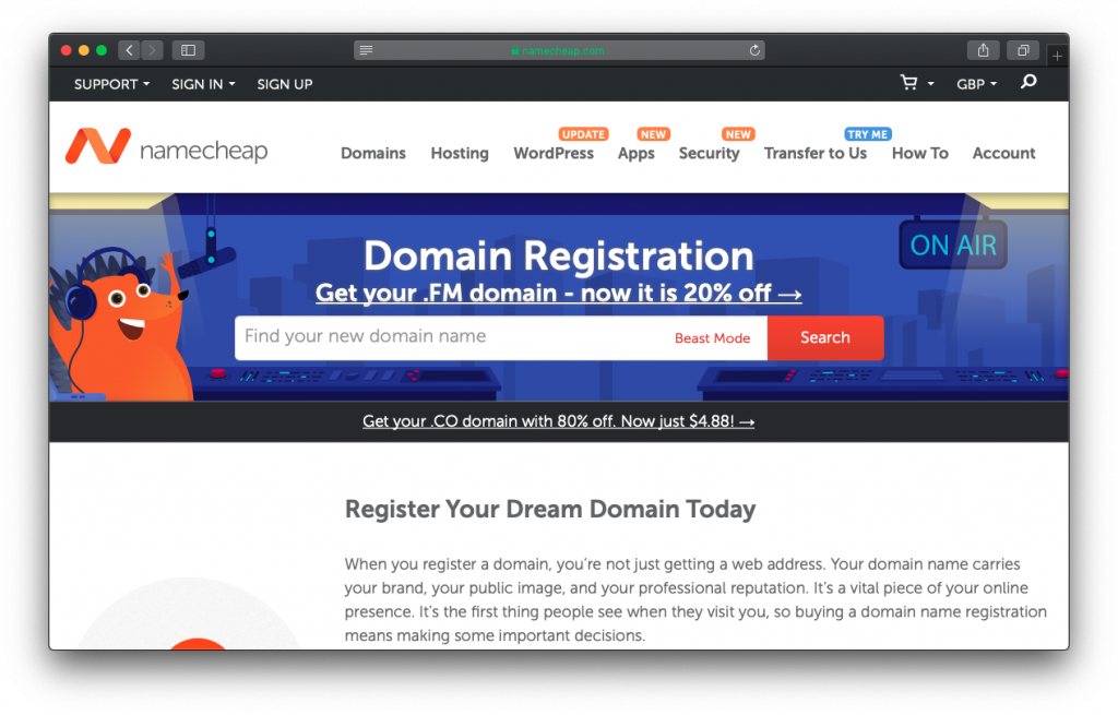 Namecheap domain registration hosting