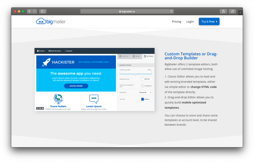 BigMailer.io drag and drop templates