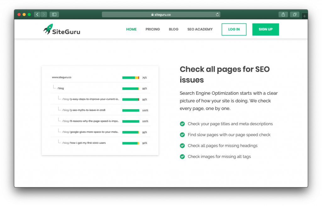 SiteGuru SEO site analysis