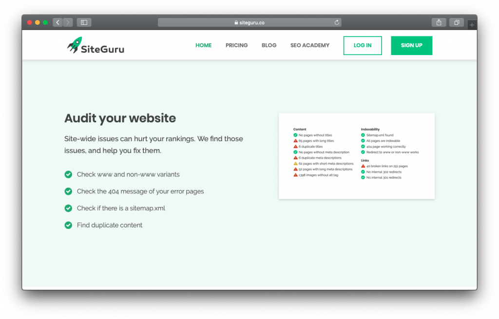 SiteGuru SEO website audit