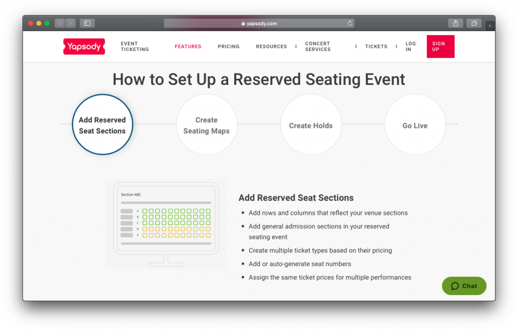 Yapsody reserved seating event