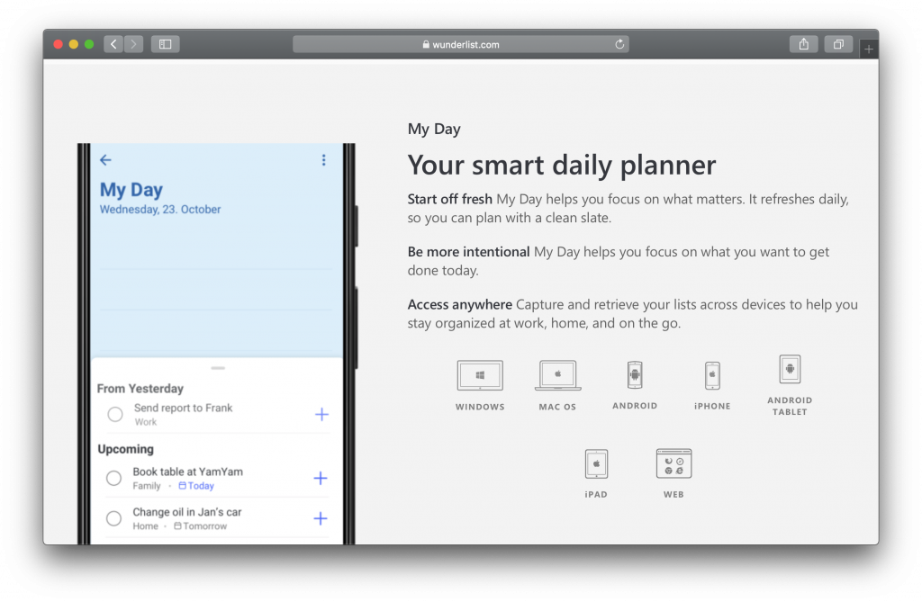 Wunderlist daily planner