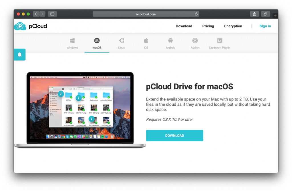 pCloud homepage