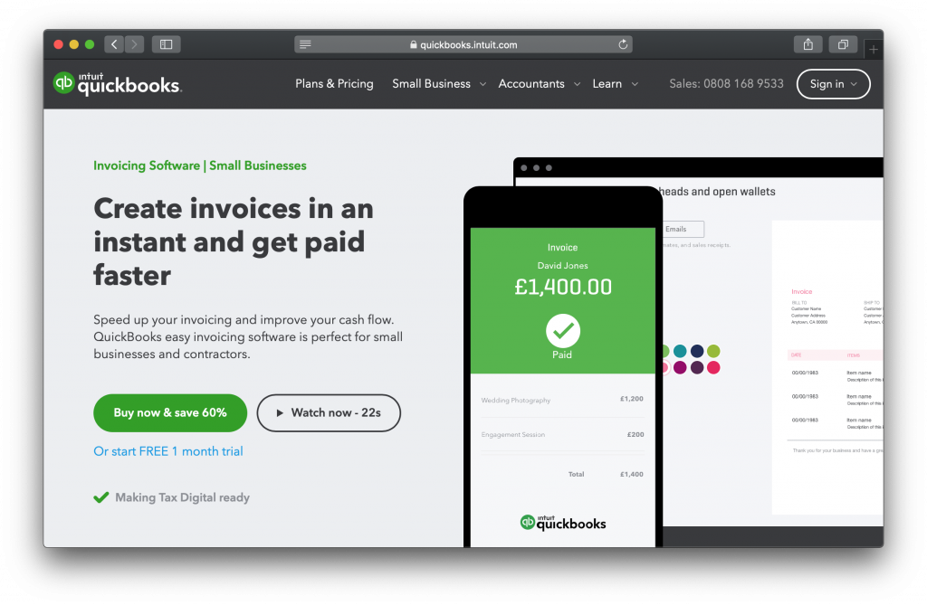 Quickbooks homepage