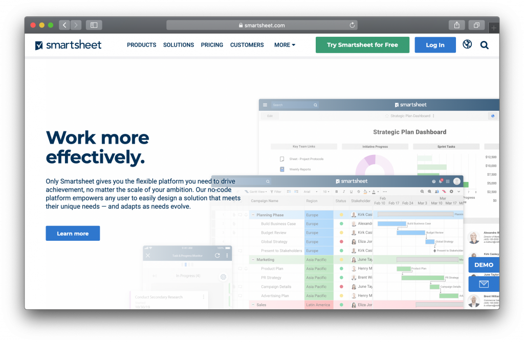 Smartsheet homepage