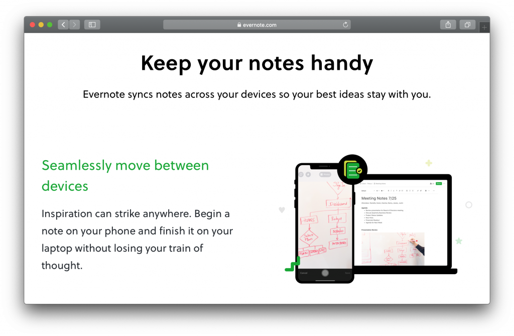 Evernote homepage