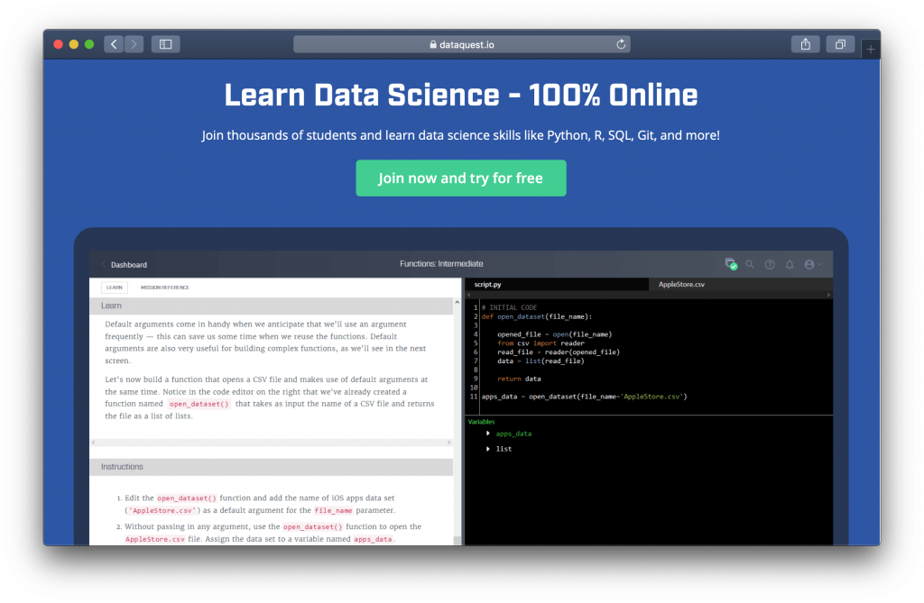 Dataquest Homepage