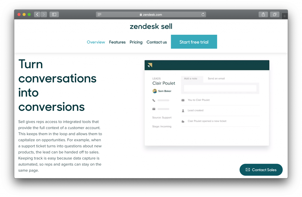 Zendesk Sell Homepage