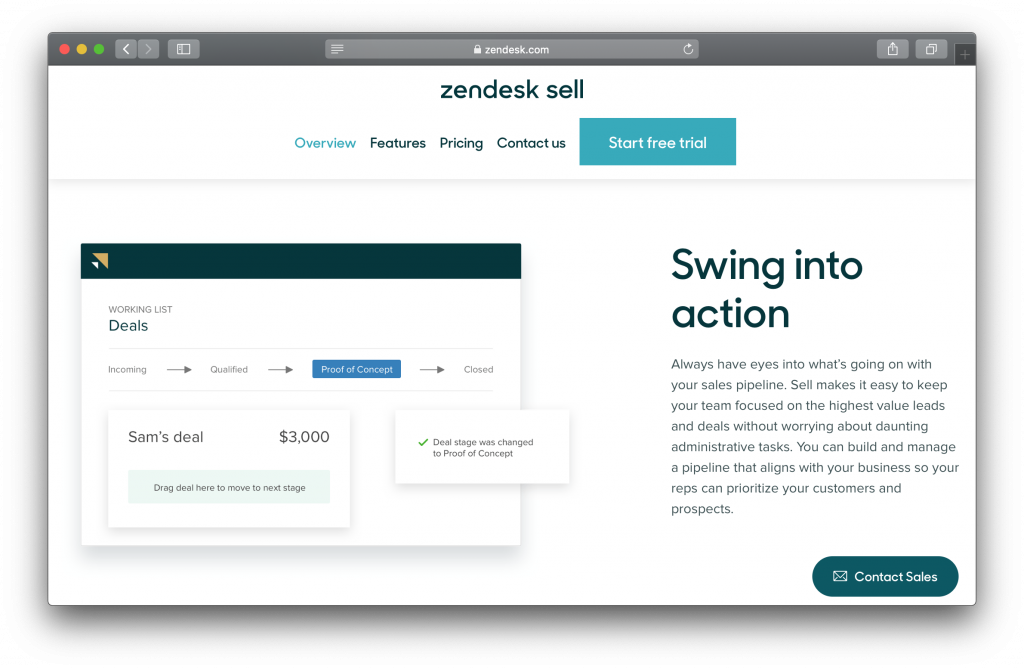 Zendesk Sell Homepage