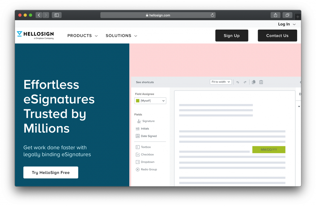 HelloSign Homepage