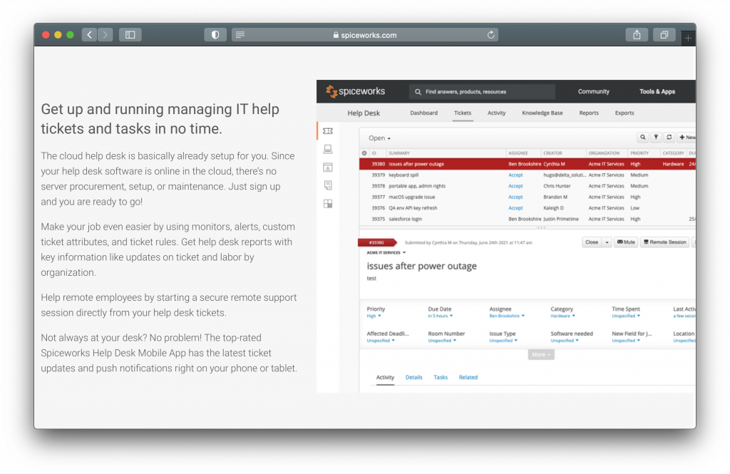 Spiceworks Help Desk Dashboard