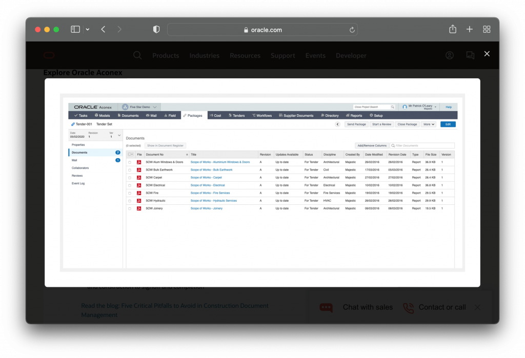 Oracle Aconex Dashboard